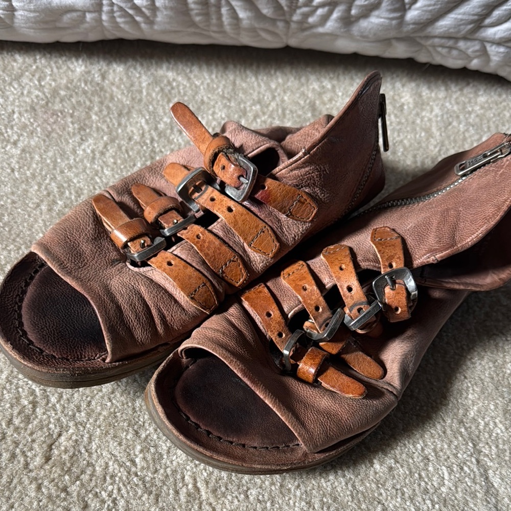 A.S.98 Brown and Tan Leather Sandals